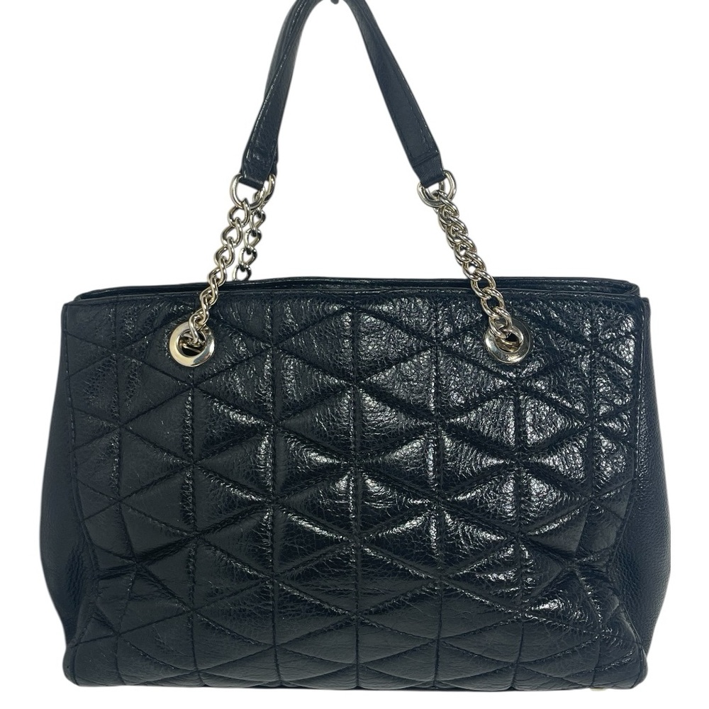 Kate Spade Black Quilted Leather Satchel Gold Chain Strap Multiple Compartments - Picture 2 of 16
